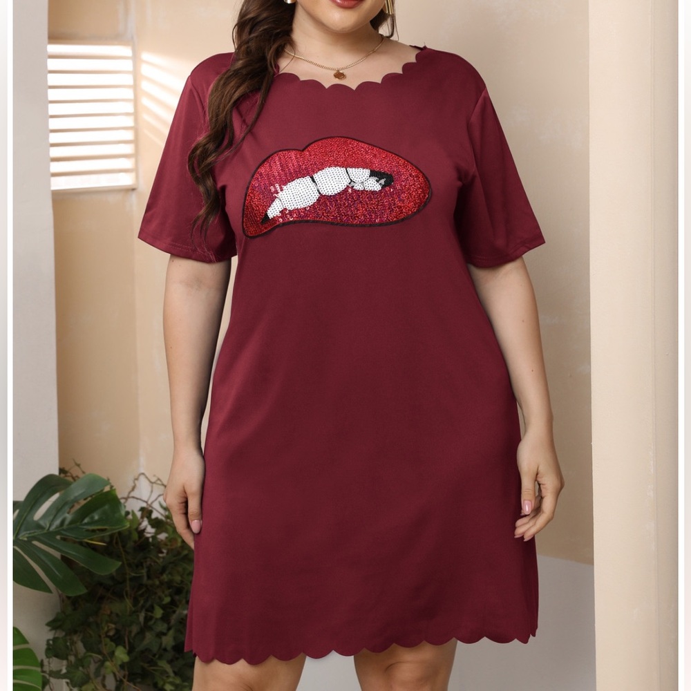 Red Dress with Sequin Lips 👄